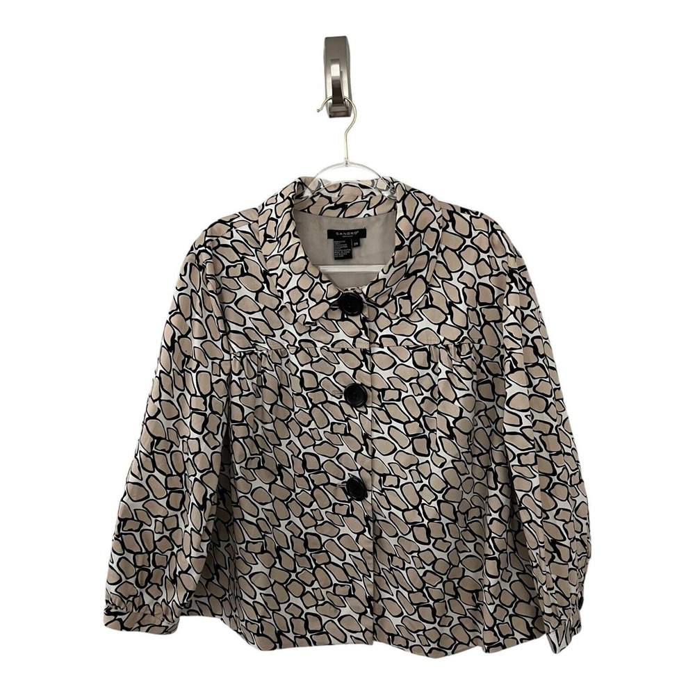 Sandro Sportwear Blazer Womens 2X Jacket Button Up Cream‎ White Geometric Print